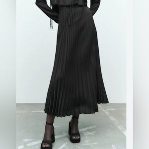 Black Pleated A-line Skirt